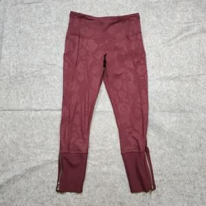 Lululemon Leggings Womens 6 Ankle Zip Pockets Cropped 23" Floral Yoga Run Gym